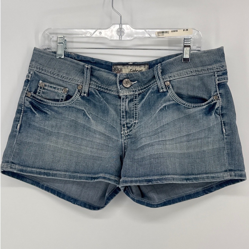 BKE Sabrina Women Denim Shorts 30 Blue Low Rise Contrast Stitch Stretch
